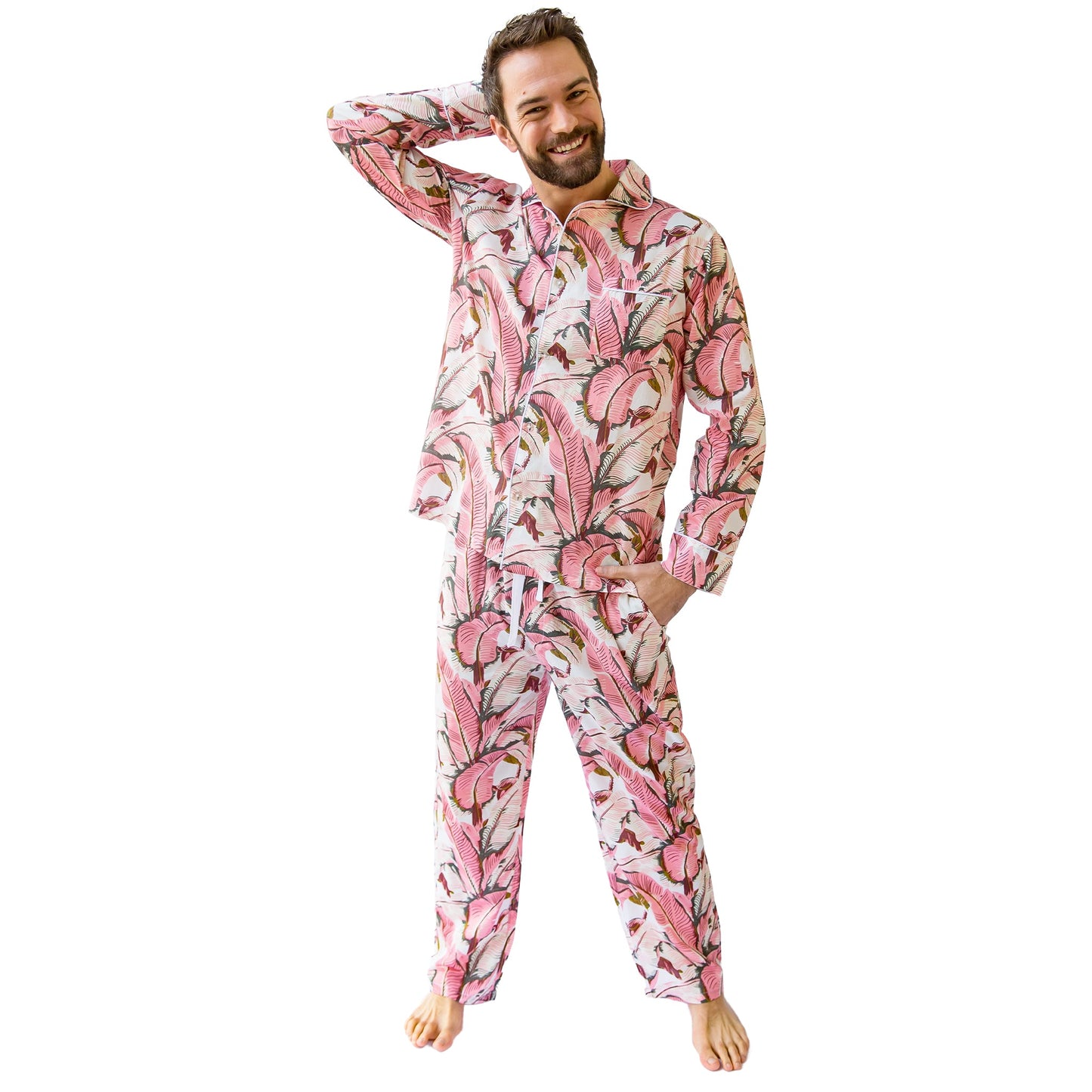 Men's Martinique® Pink Banana Leaf Long PJ Set