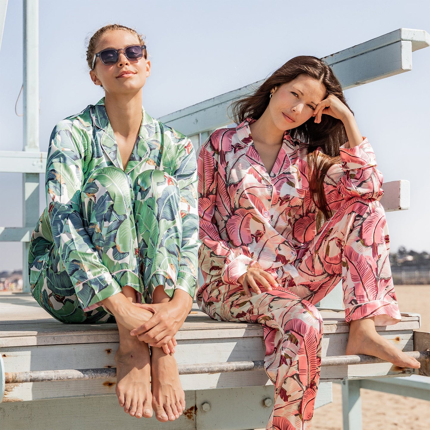 Women's Martinique® Pink Banana Leaf Long PJ Set - SILK