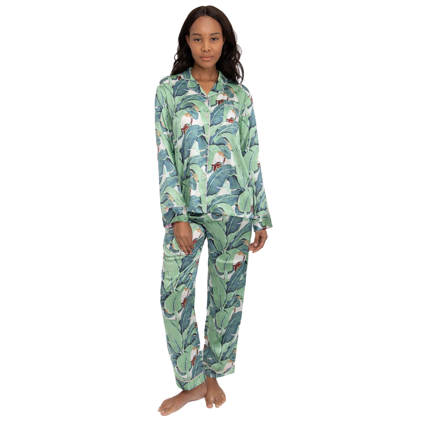 Women's Martinique® Green Banana Leaf Long PJ Set - SILK