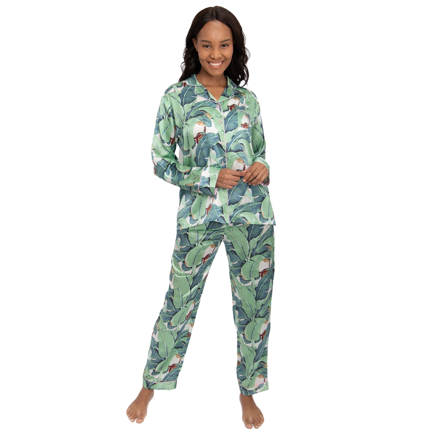 Women's Martinique® Green Banana Leaf Long PJ Set - SILK