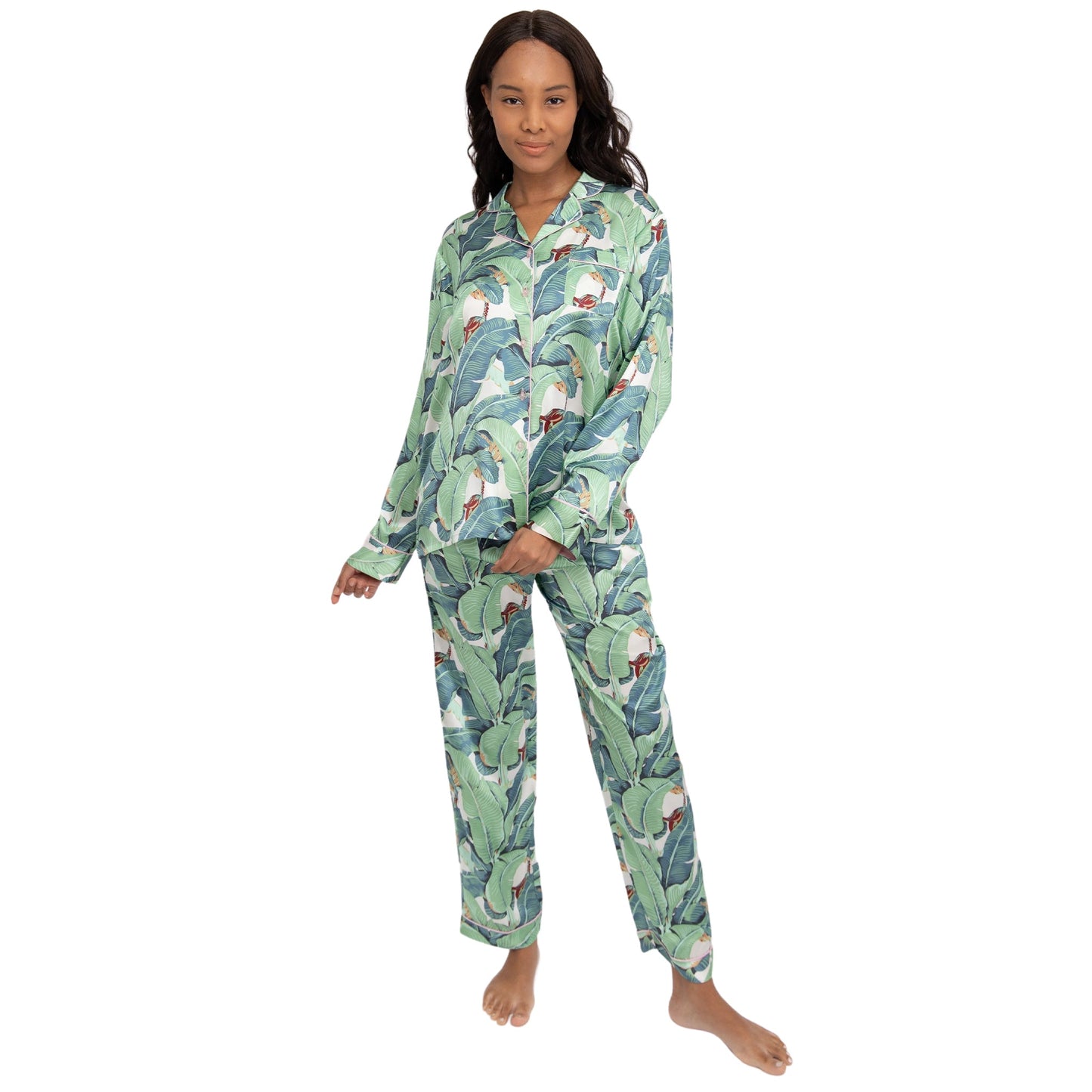 Women's Martinique® Green Banana Leaf Long PJ Set - SILK