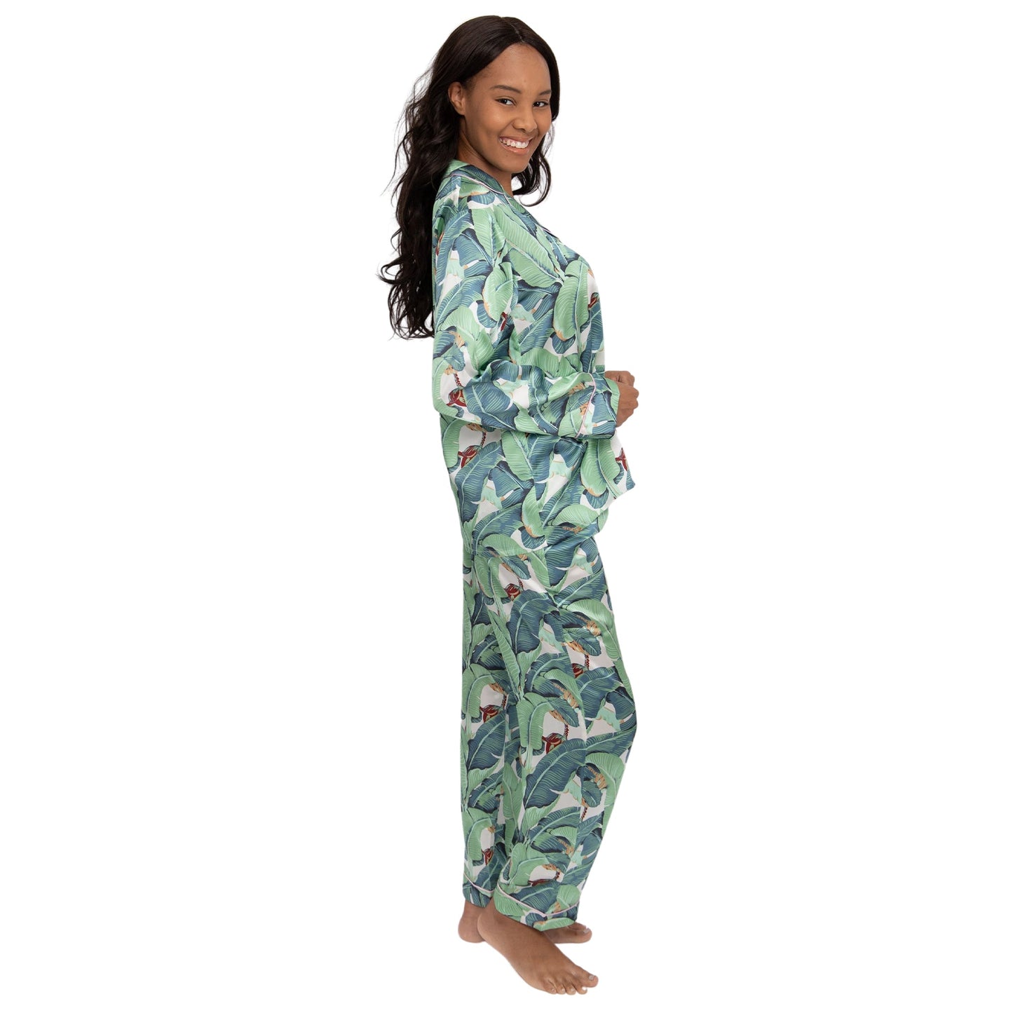 Women's Martinique® Green Banana Leaf Long PJ Set - SILK