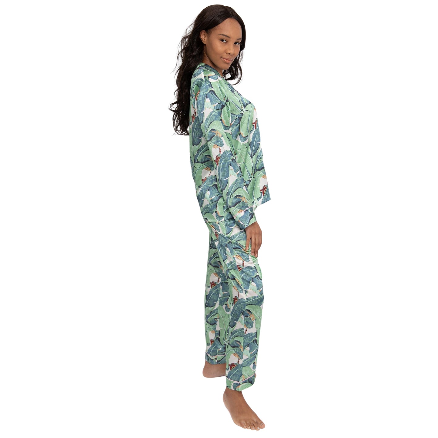 Women's Martinique® Green Banana Leaf Long PJ Set - SILK