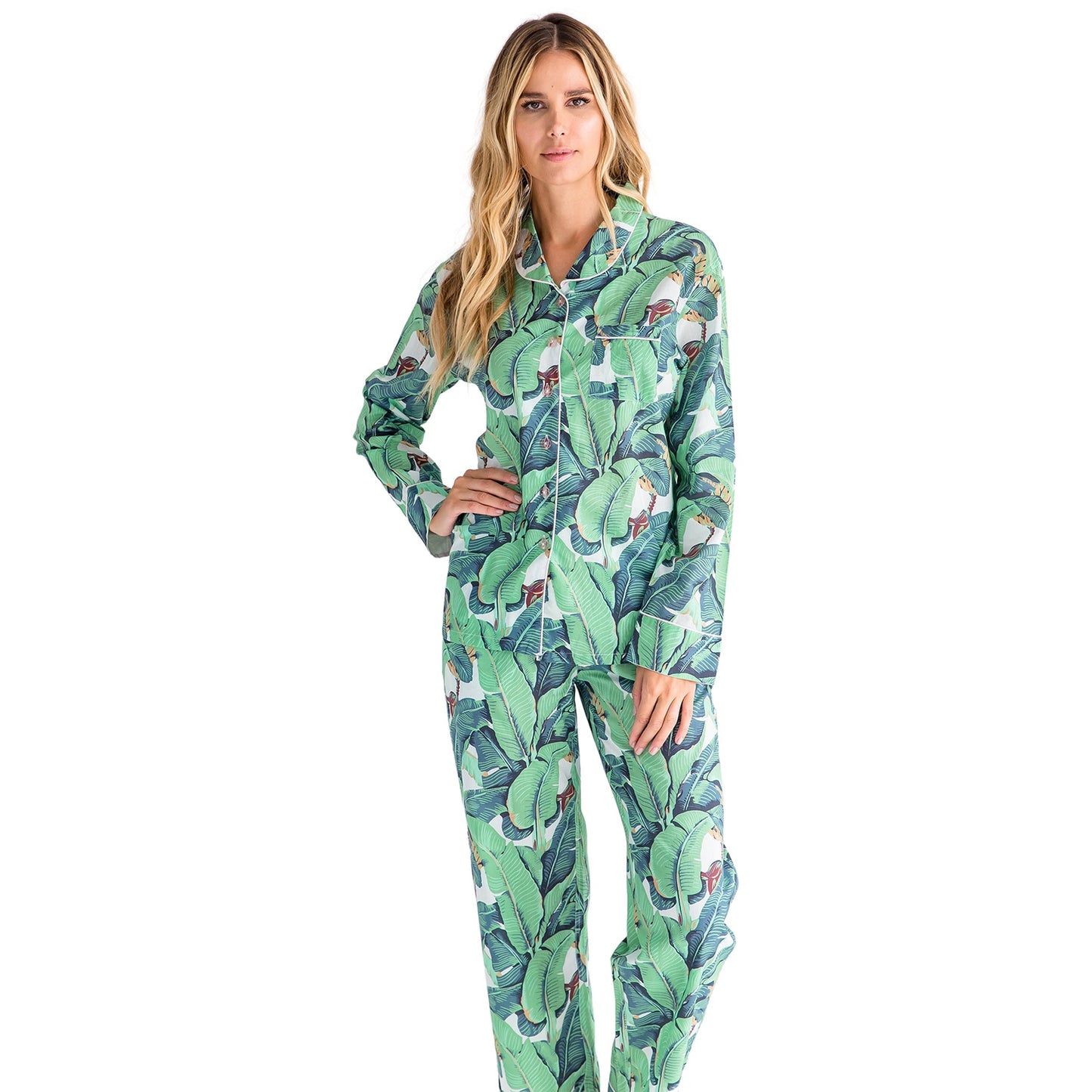 Women's Martinique® Green Banana Leaf Long PJ Set