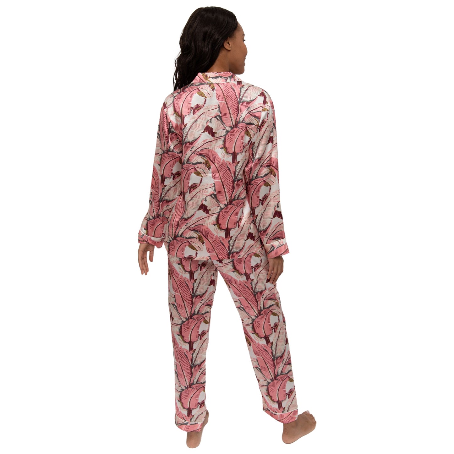 Women's Martinique® Pink Banana Leaf Long PJ Set - SILK
