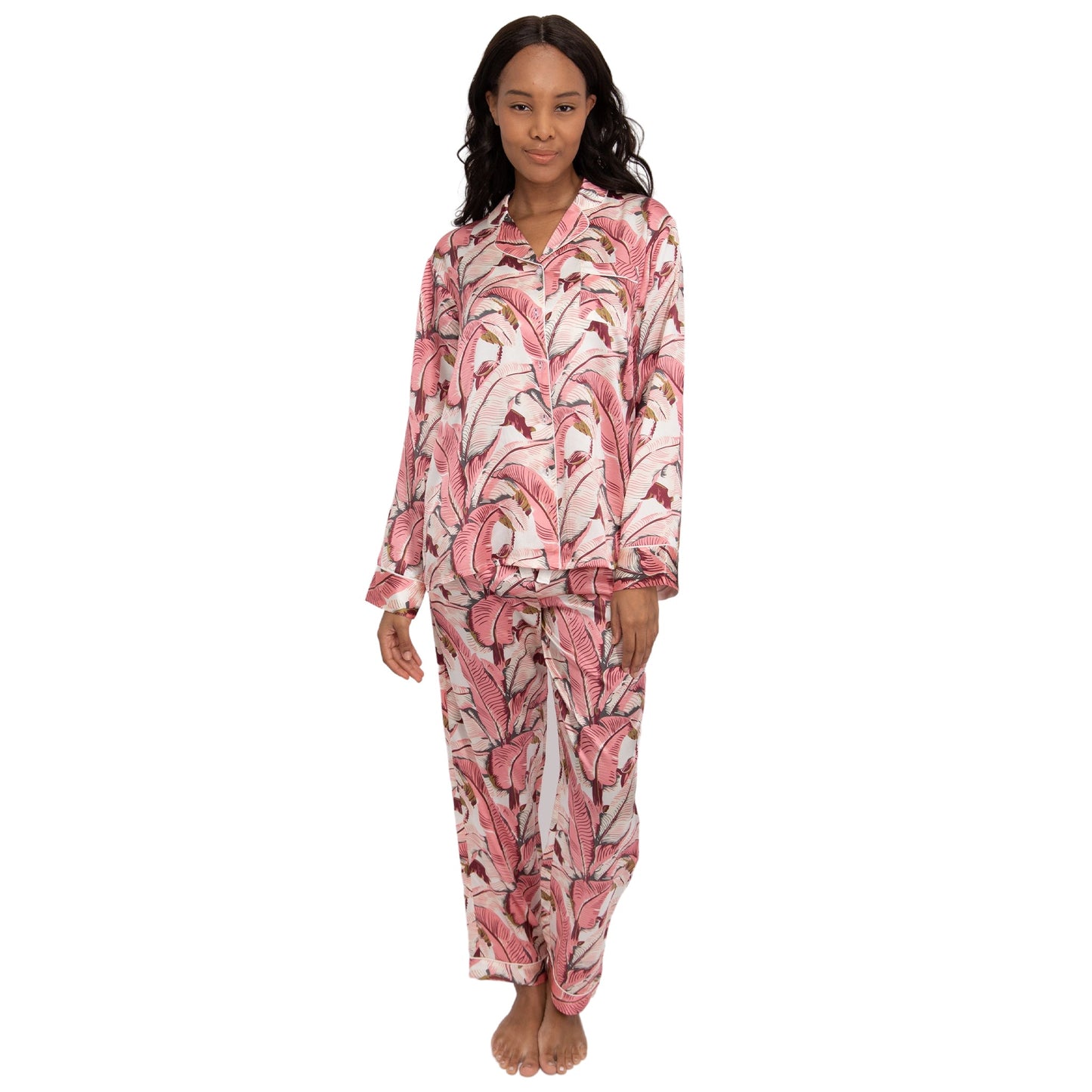 Women's Martinique® Pink Banana Leaf Long PJ Set - SILK