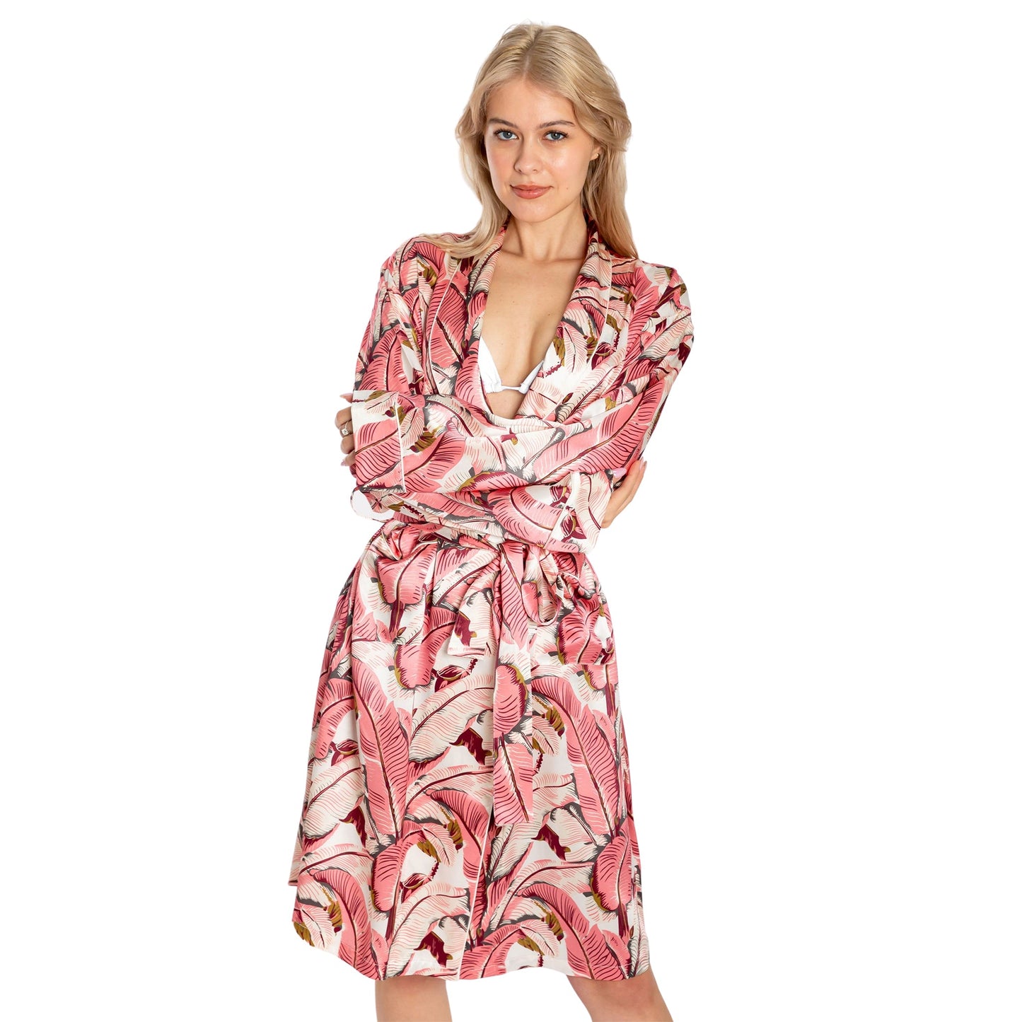 Women's Martinique® Pink Banana Leaf Robe - SILK