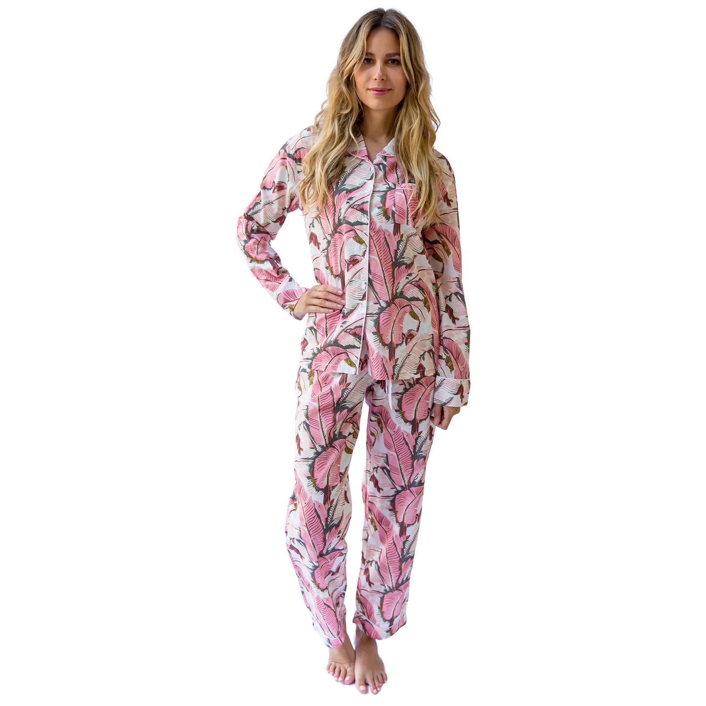 Women's Martinique® Pink Banana Leaf Long PJ Set