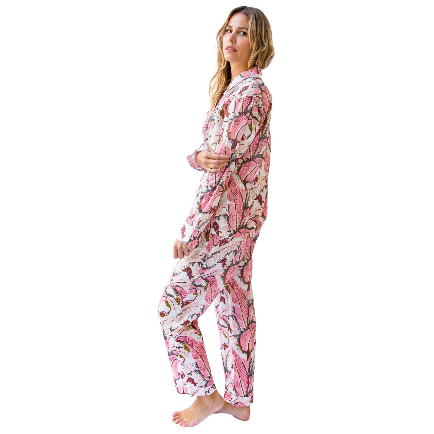 Women's Martinique® Pink Banana Leaf Long PJ Set