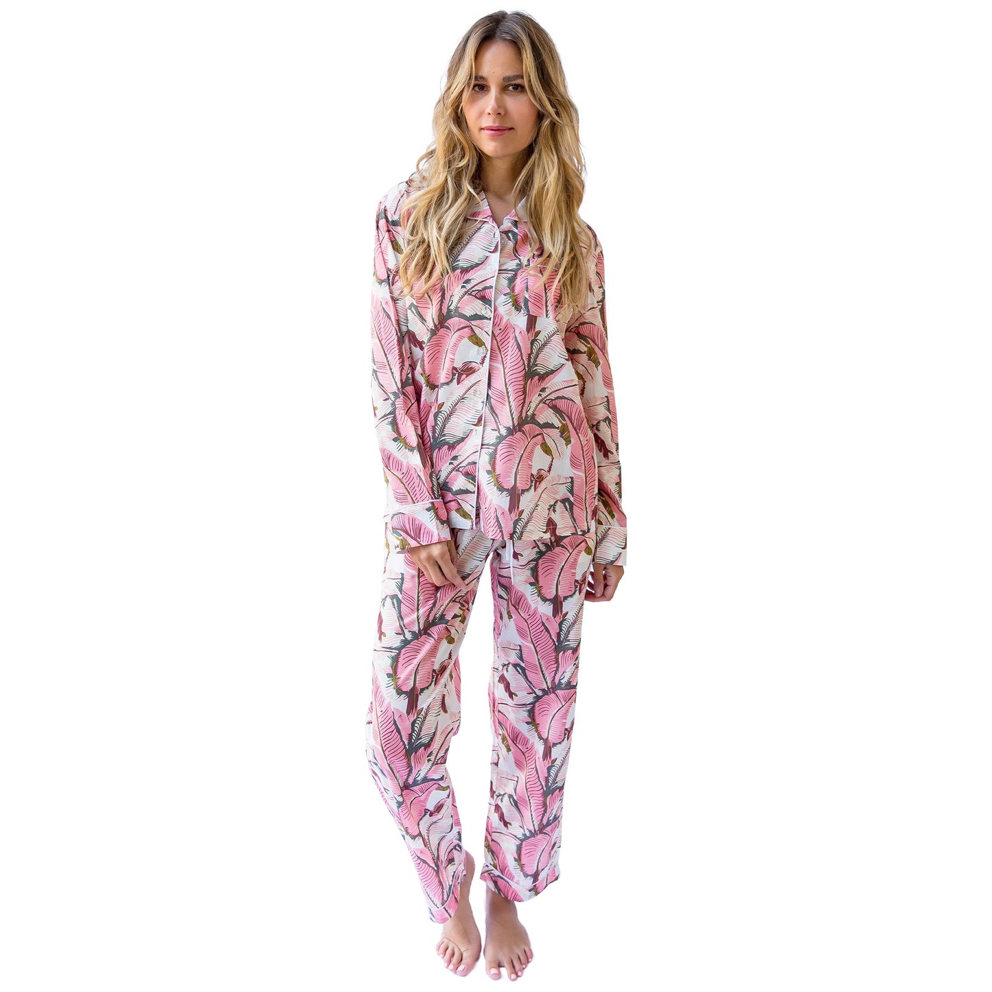 Women's Martinique® Pink Banana Leaf Long PJ Set