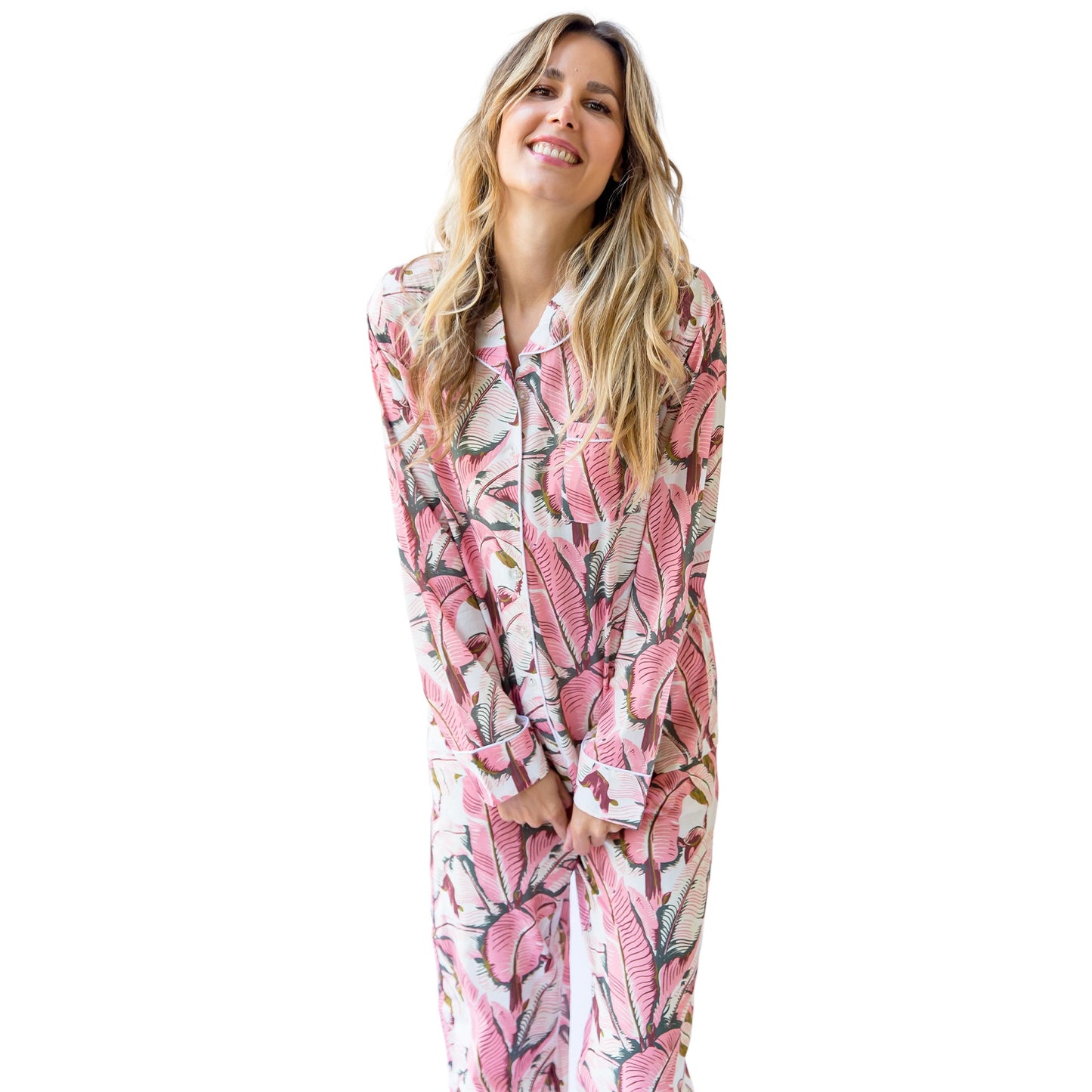 Women's Martinique® Pink Banana Leaf Long PJ Set