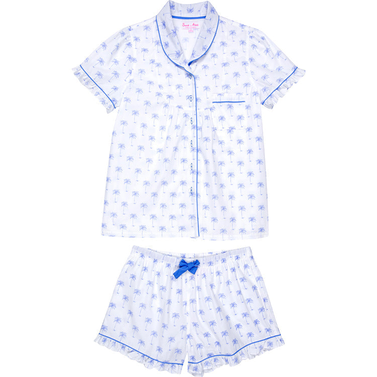 Women's Blue Palm Tree Short PJ Set