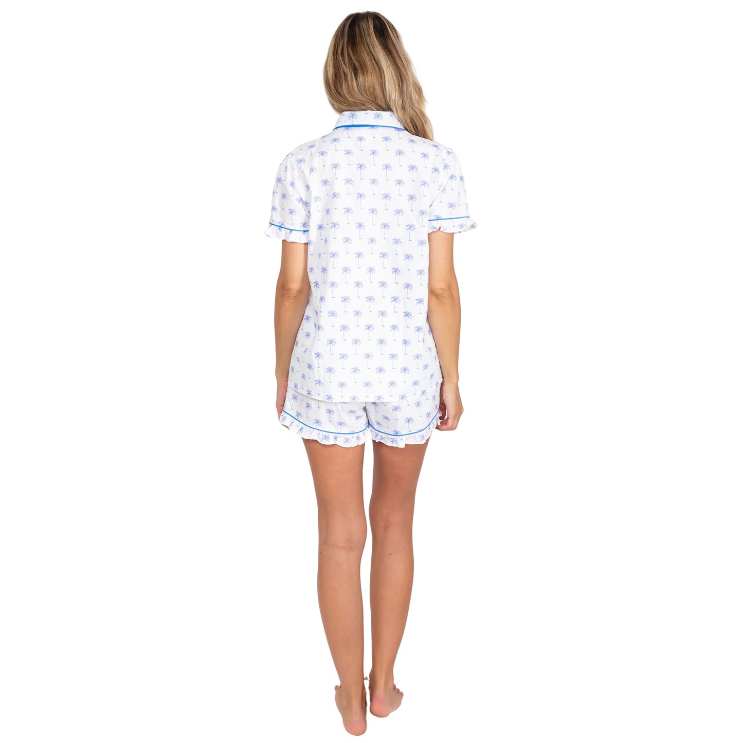 Women's Blue Palm Tree Short PJ Set