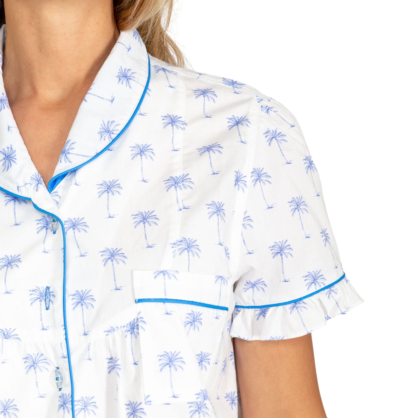 Women's Blue Palm Tree Short PJ Set