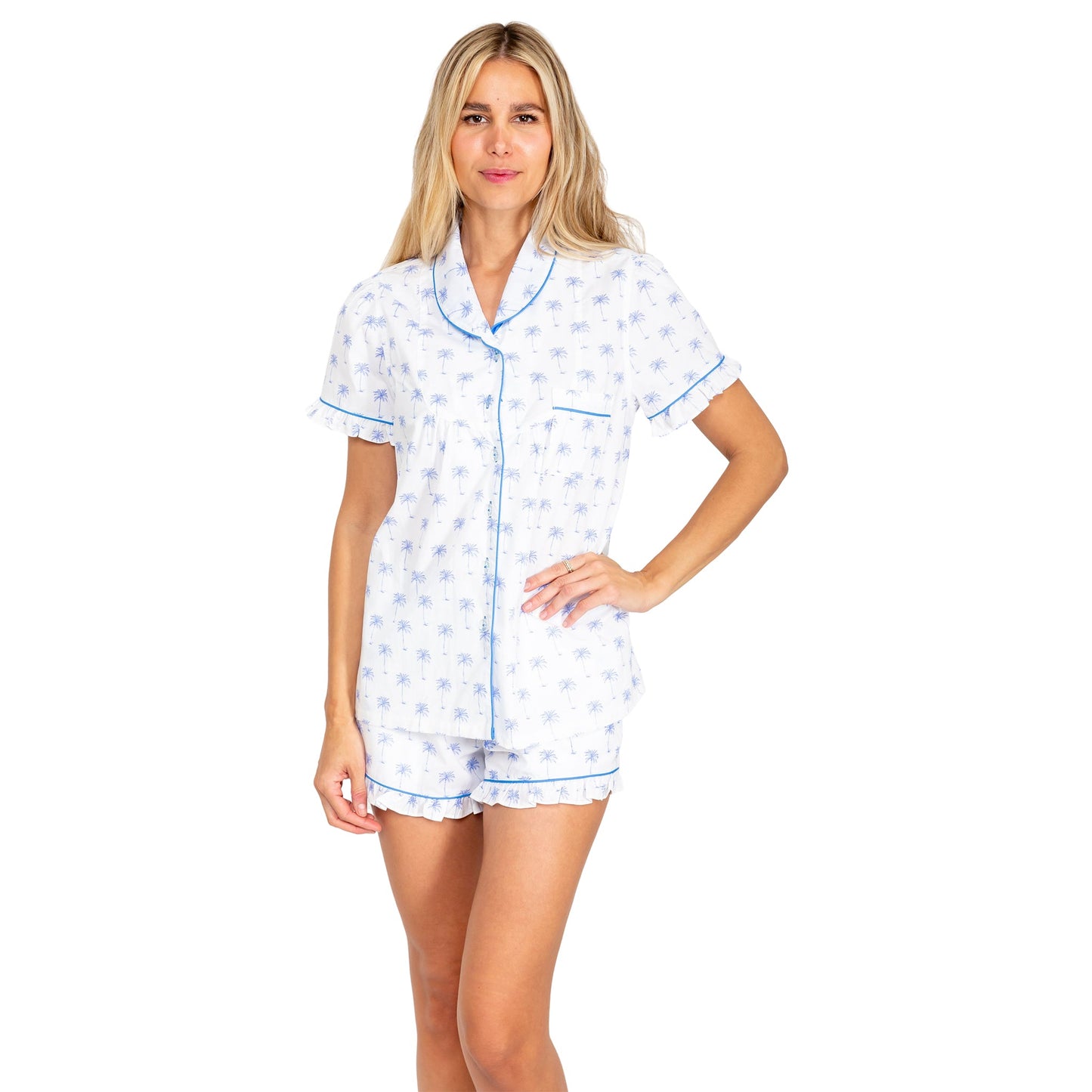 Women's Blue Palm Tree Short PJ Set