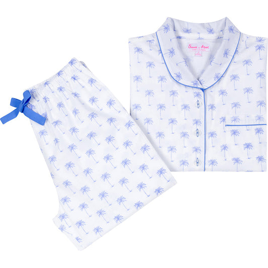 Women's Blue Palm Tree Long PJ Set