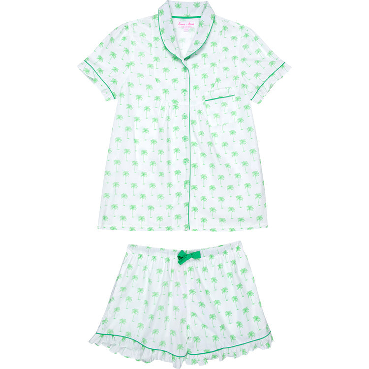 Women's Green Palm Tree Short PJ Set