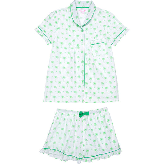 Women's Green Palm Tree Short PJ Set