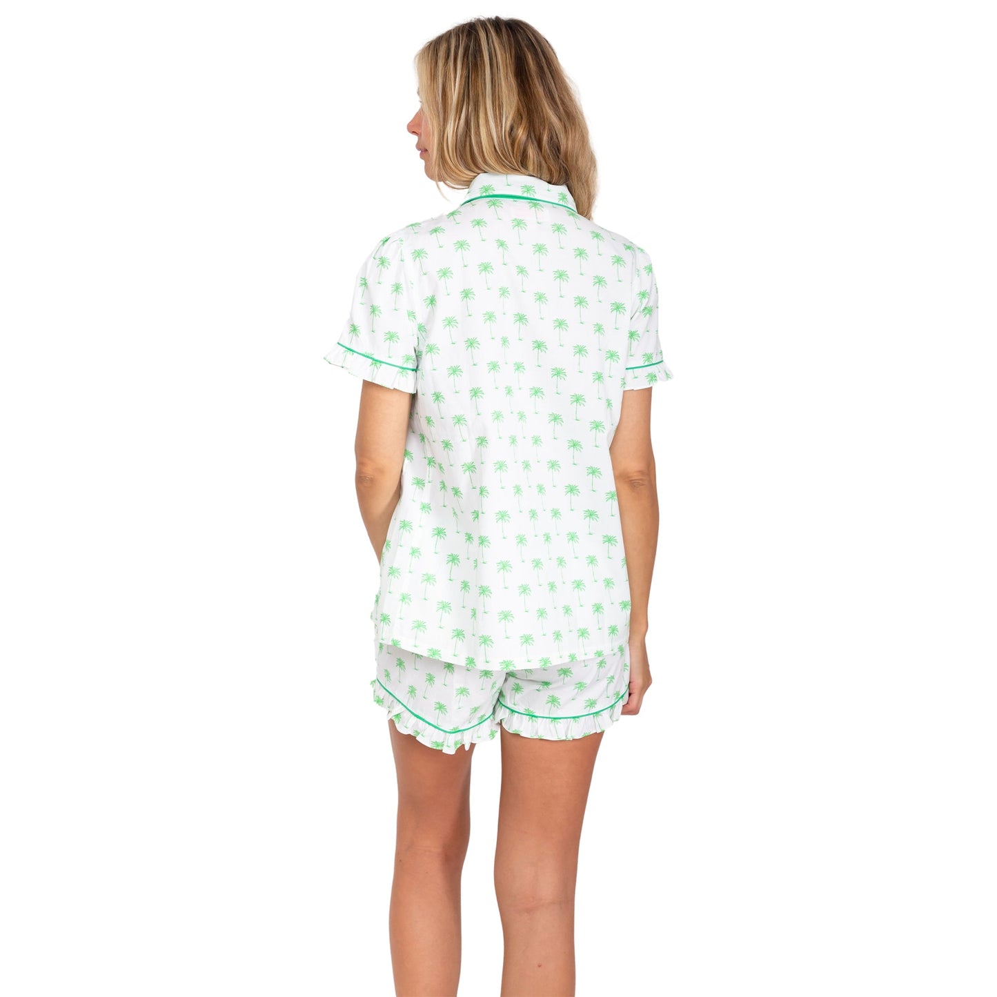 Women's Green Palm Tree Short PJ Set