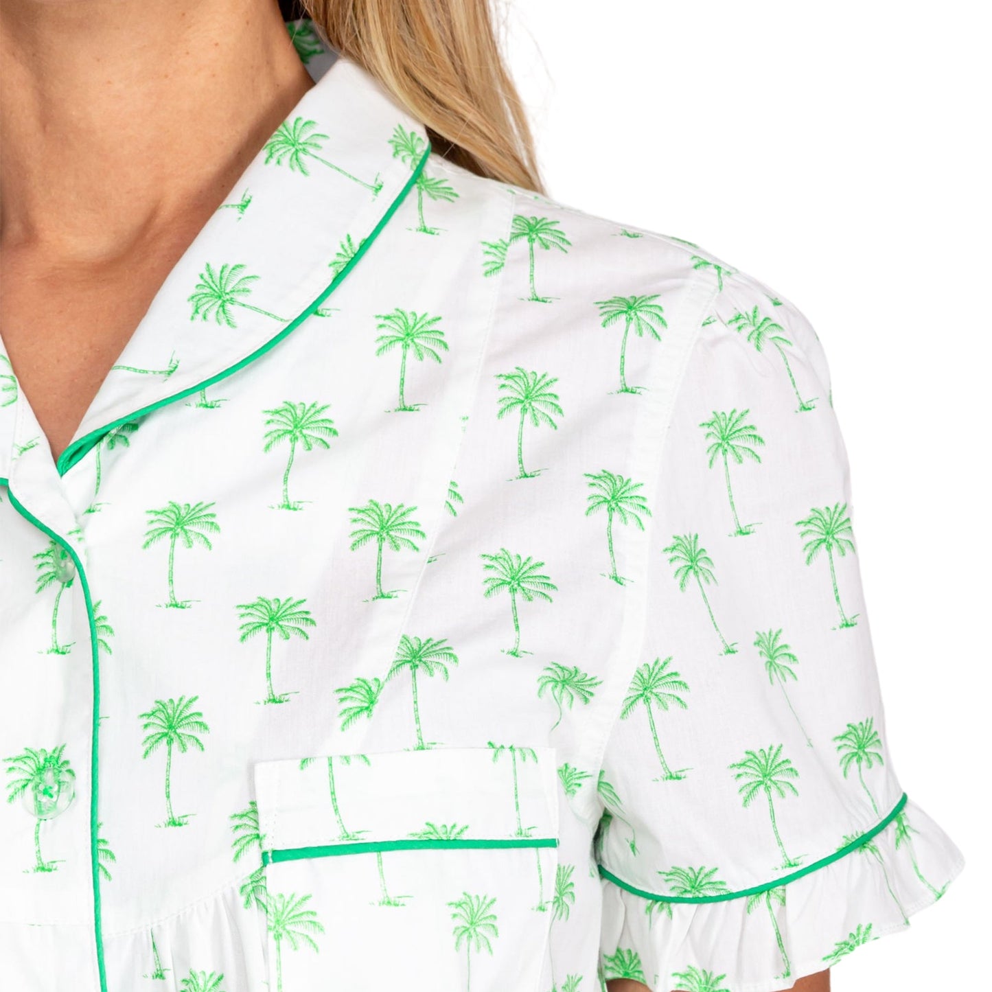 Women's Green Palm Tree Short PJ Set