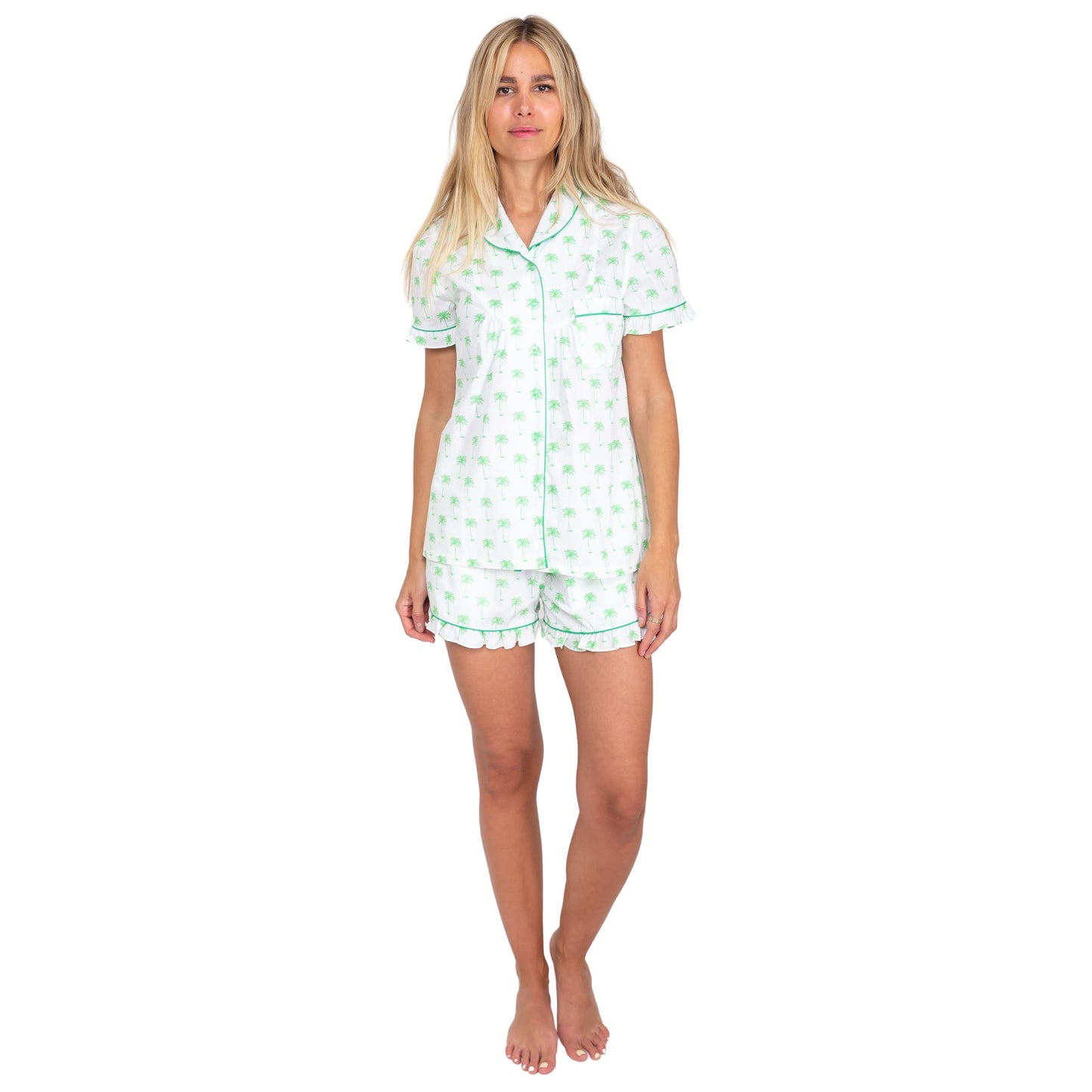 Women's Green Palm Tree Short PJ Set