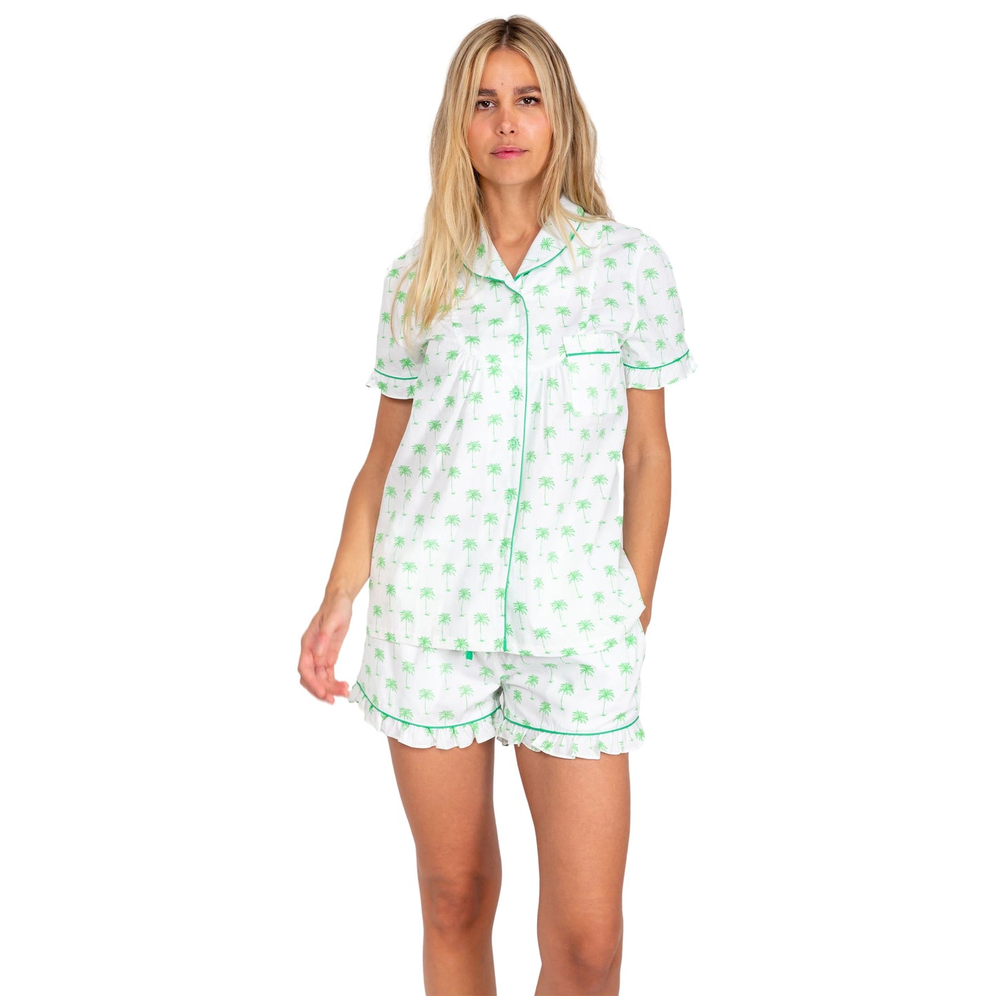 Women's Green Palm Tree Short PJ Set