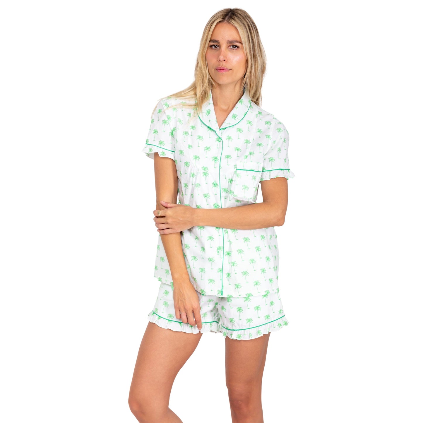 Women's Green Palm Tree Short PJ Set