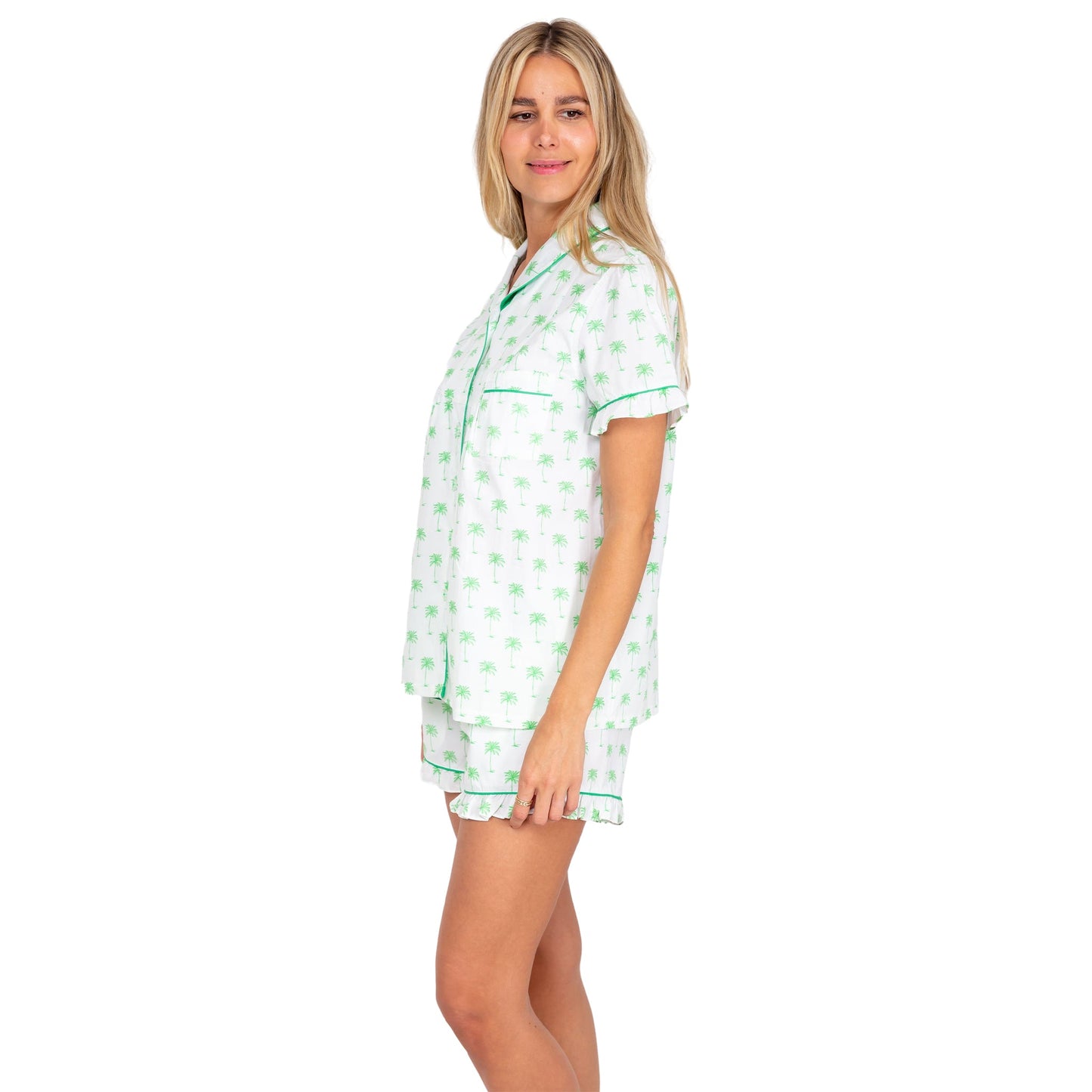 Women's Green Palm Tree Short PJ Set