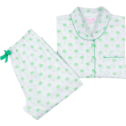 Women's Green Palm Tree Long PJ Set
