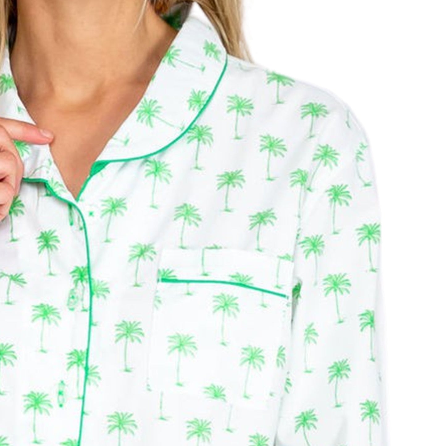 Women's Green Palm Tree Long PJ Set