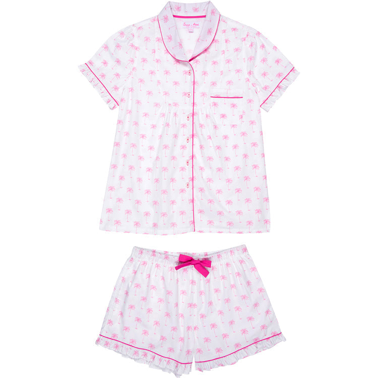 Women's Pink Palm Tree Short PJ Set