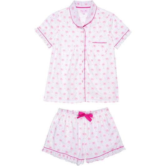 Women's Pink Palm Tree Short PJ Set