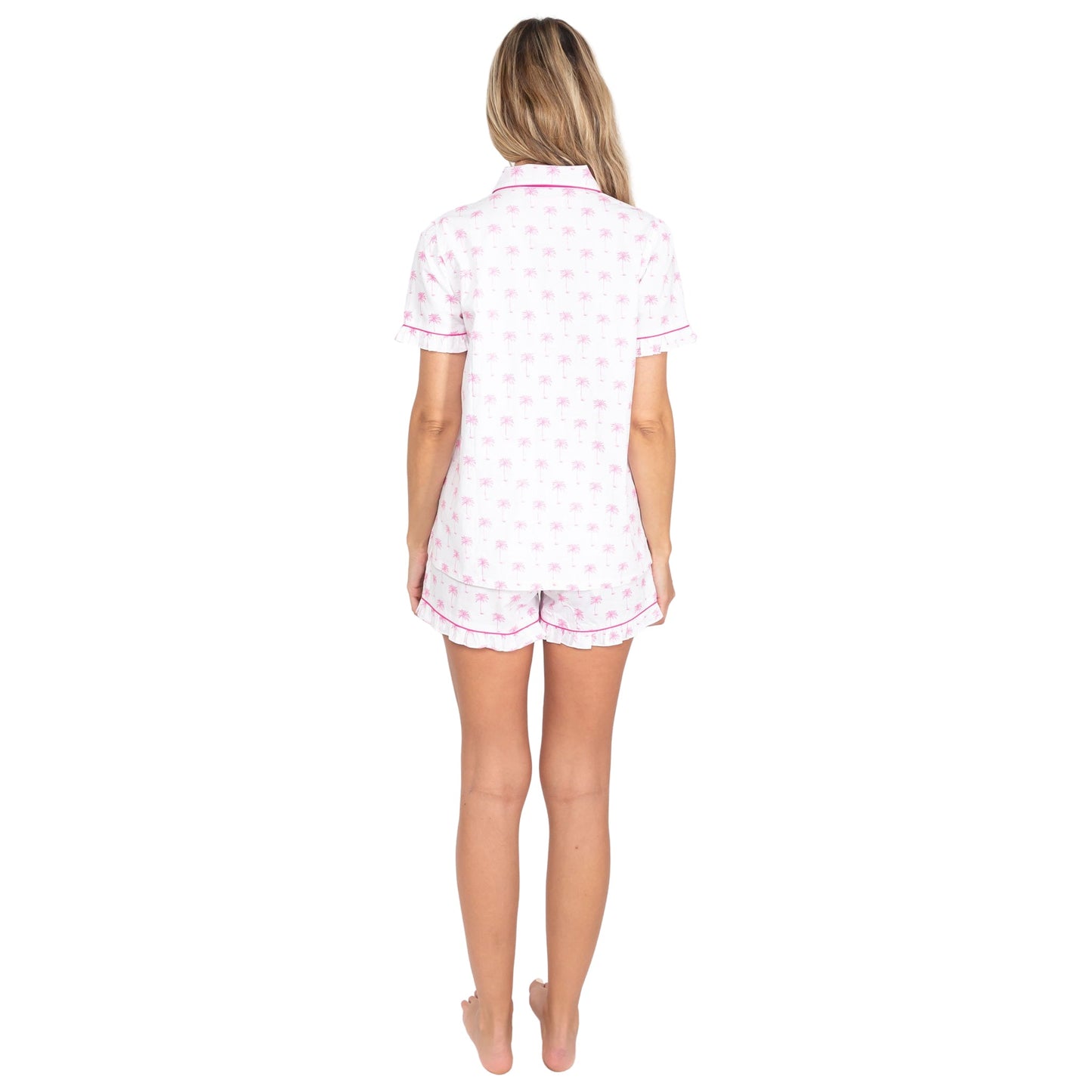 Women's Pink Palm Tree Short PJ Set