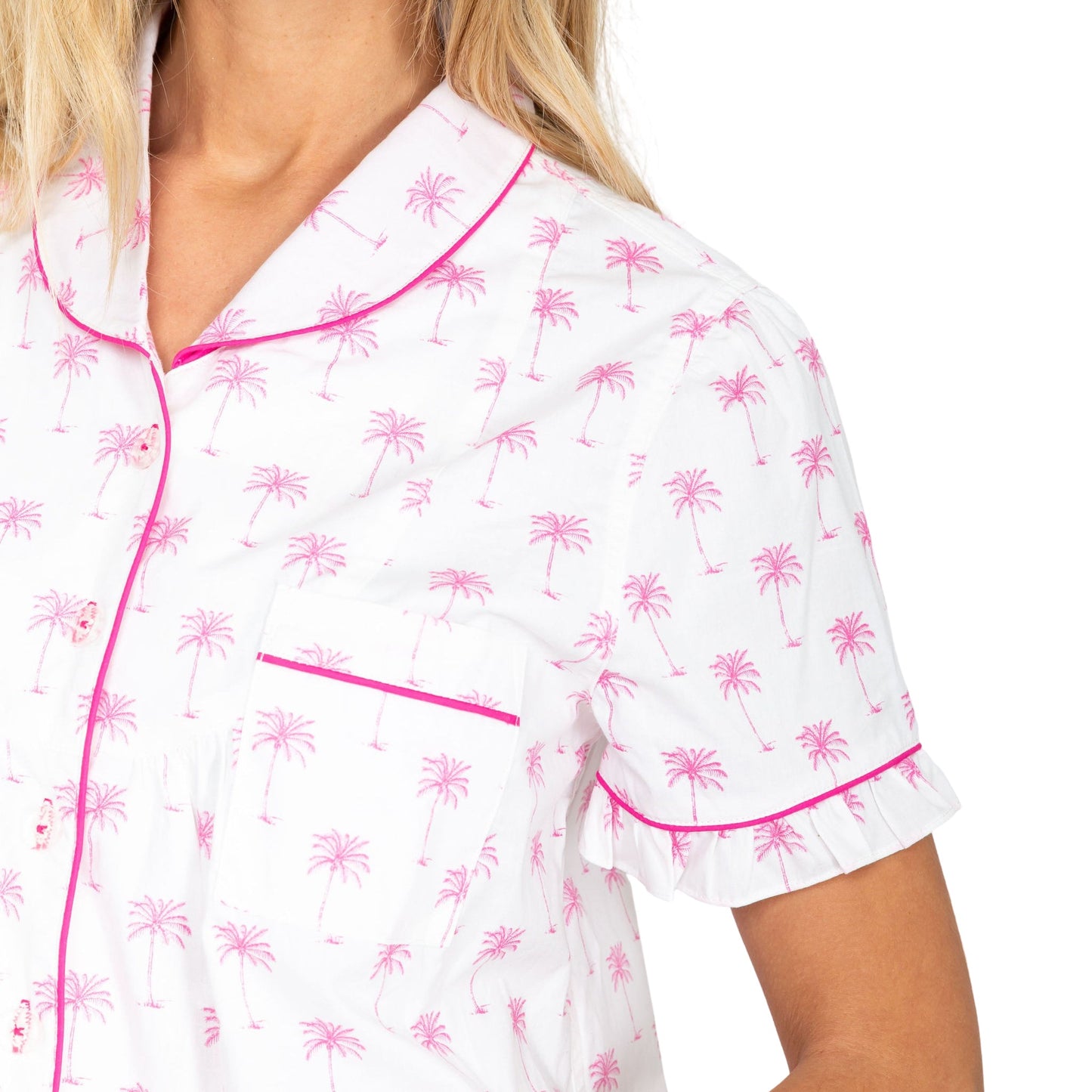 Women's Pink Palm Tree Short PJ Set