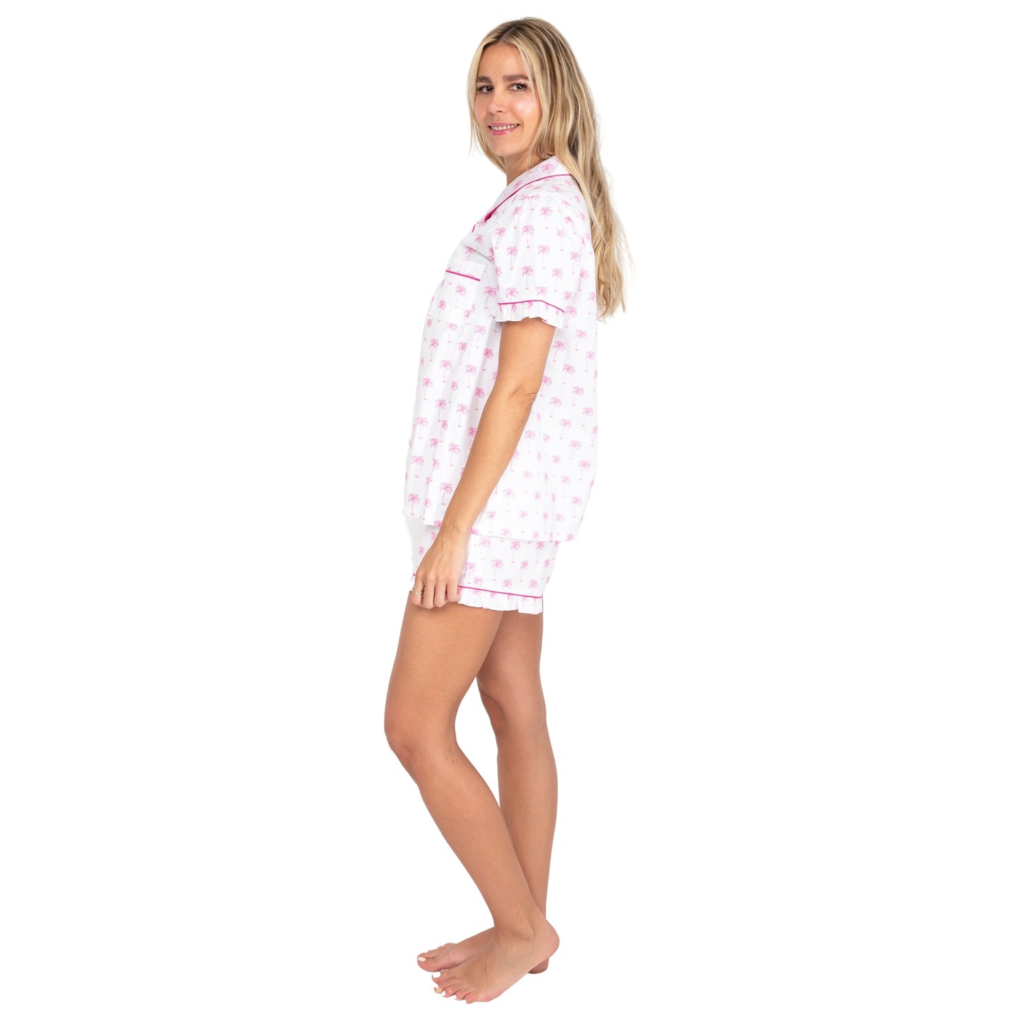 Women's Pink Palm Tree Short PJ Set