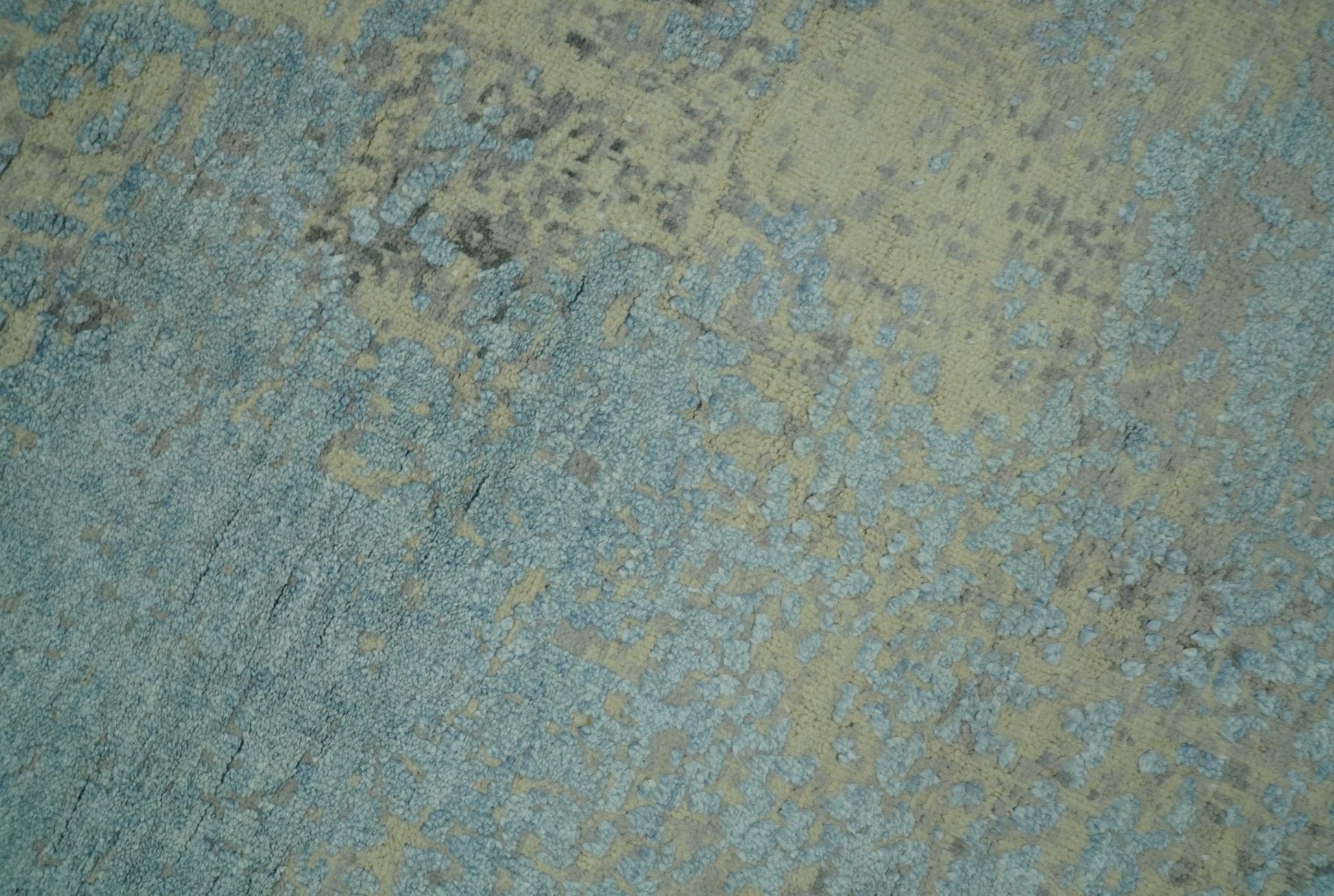 Abstract Design Blue, Beige And Gray 8x10 Hand Knotted Wool and Bamboo Silk Rug - Marsh and Manor Collective
