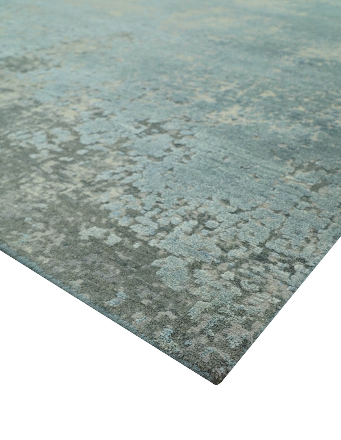 Abstract Design Blue, Beige And Gray 8x10 Hand Knotted Wool and Bamboo Silk Rug - Marsh and Manor Collective