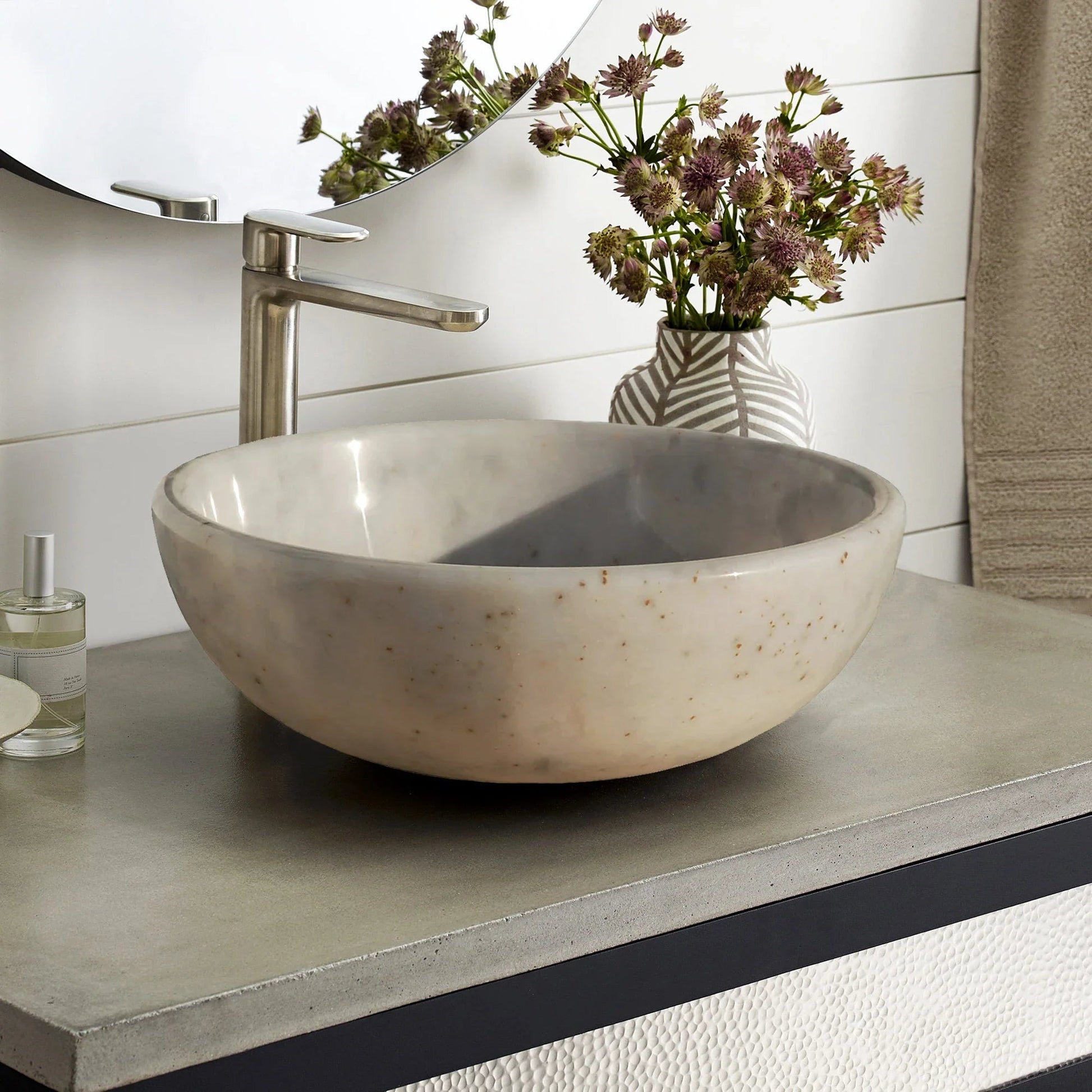 Afyon Sugar White Marble Vessel Above Vanity Bathroom Sink Polished (D)16" (H)6" - Marsh and Manor Collective