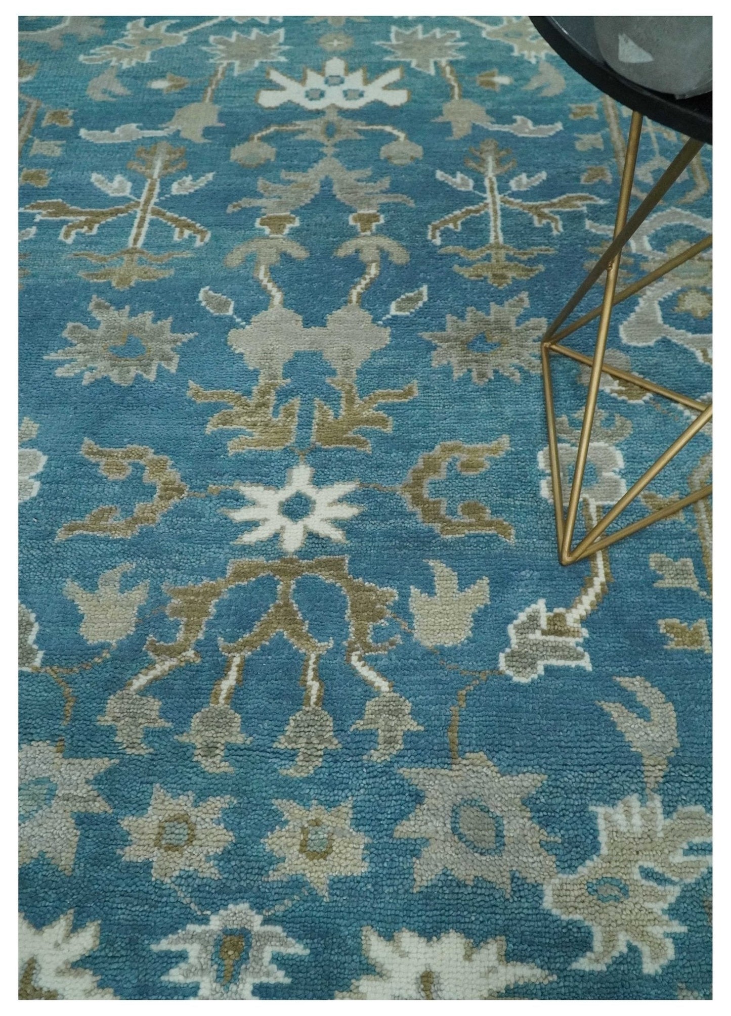 Antique Blue and Brown Persian Oushak Multi Size wool Area Rug - Marsh and Manor Collective