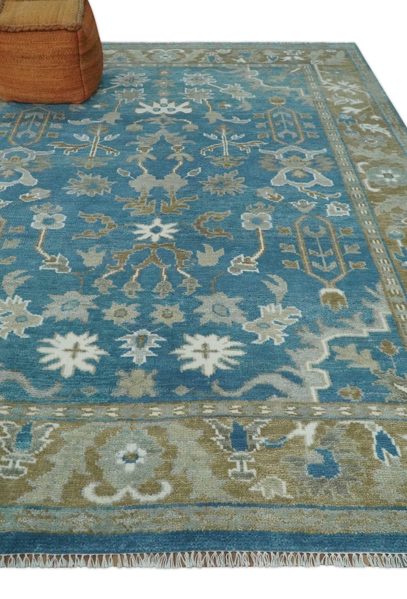 Antique Blue and Brown Persian Oushak Multi Size wool Area Rug - Marsh and Manor Collective