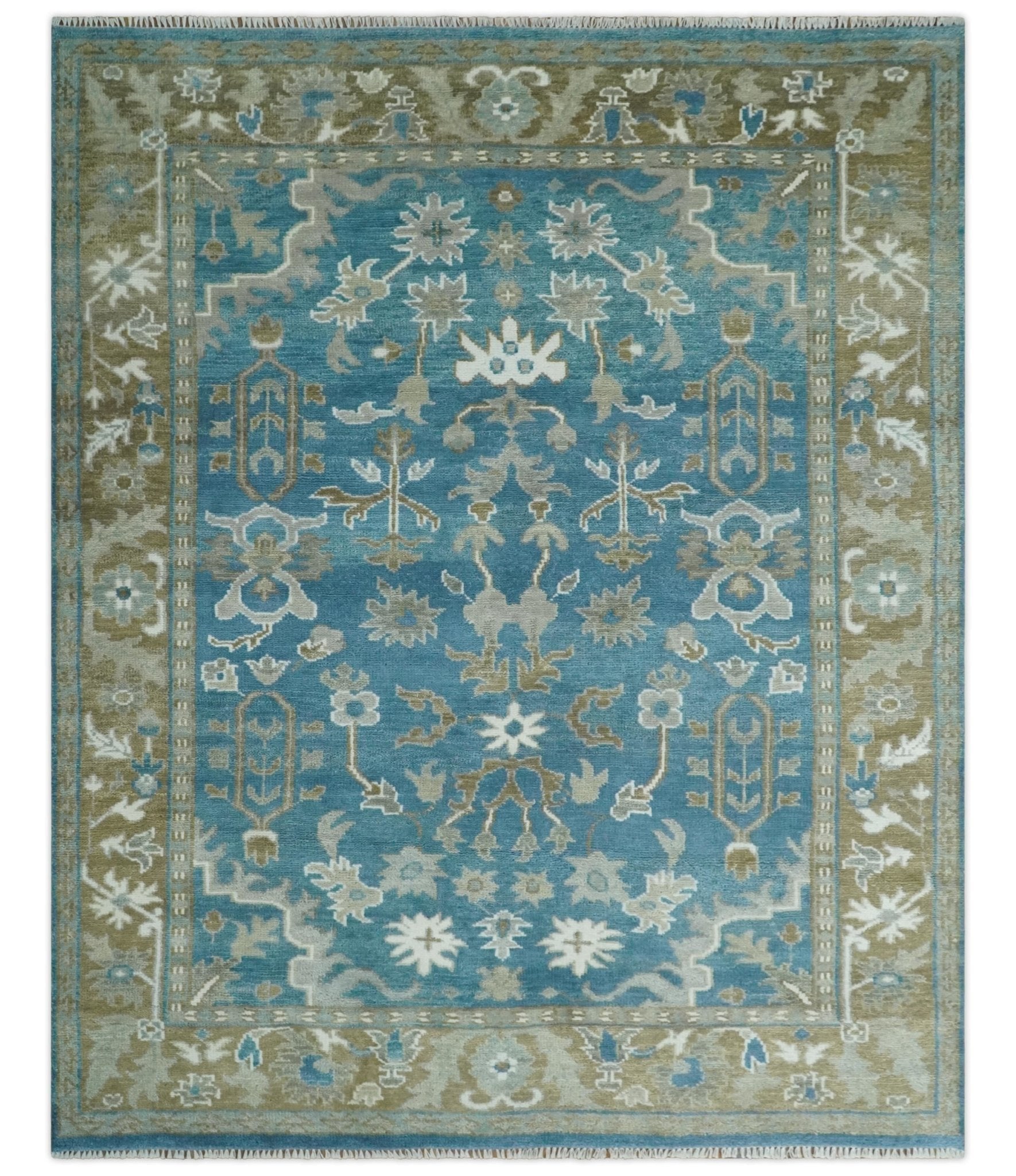 Antique Blue and Brown Persian Oushak Multi Size wool Area Rug - Marsh and Manor Collective
