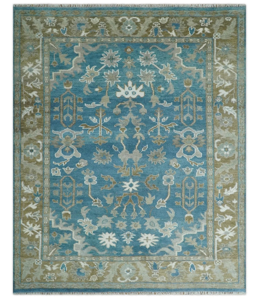 Antique Blue and Brown Persian Oushak Multi Size wool Area Rug - Marsh and Manor Collective