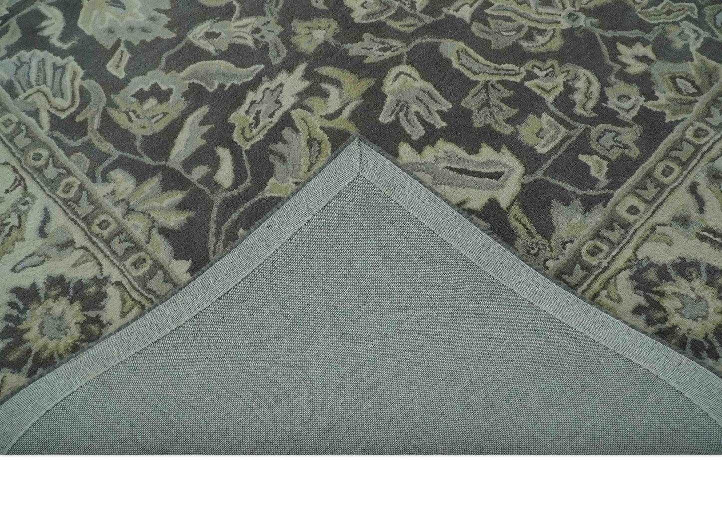 Antique Design 8x10 Charcoal and Beige Traditional Floral Hand Tufted rug - Marsh and Manor Collective