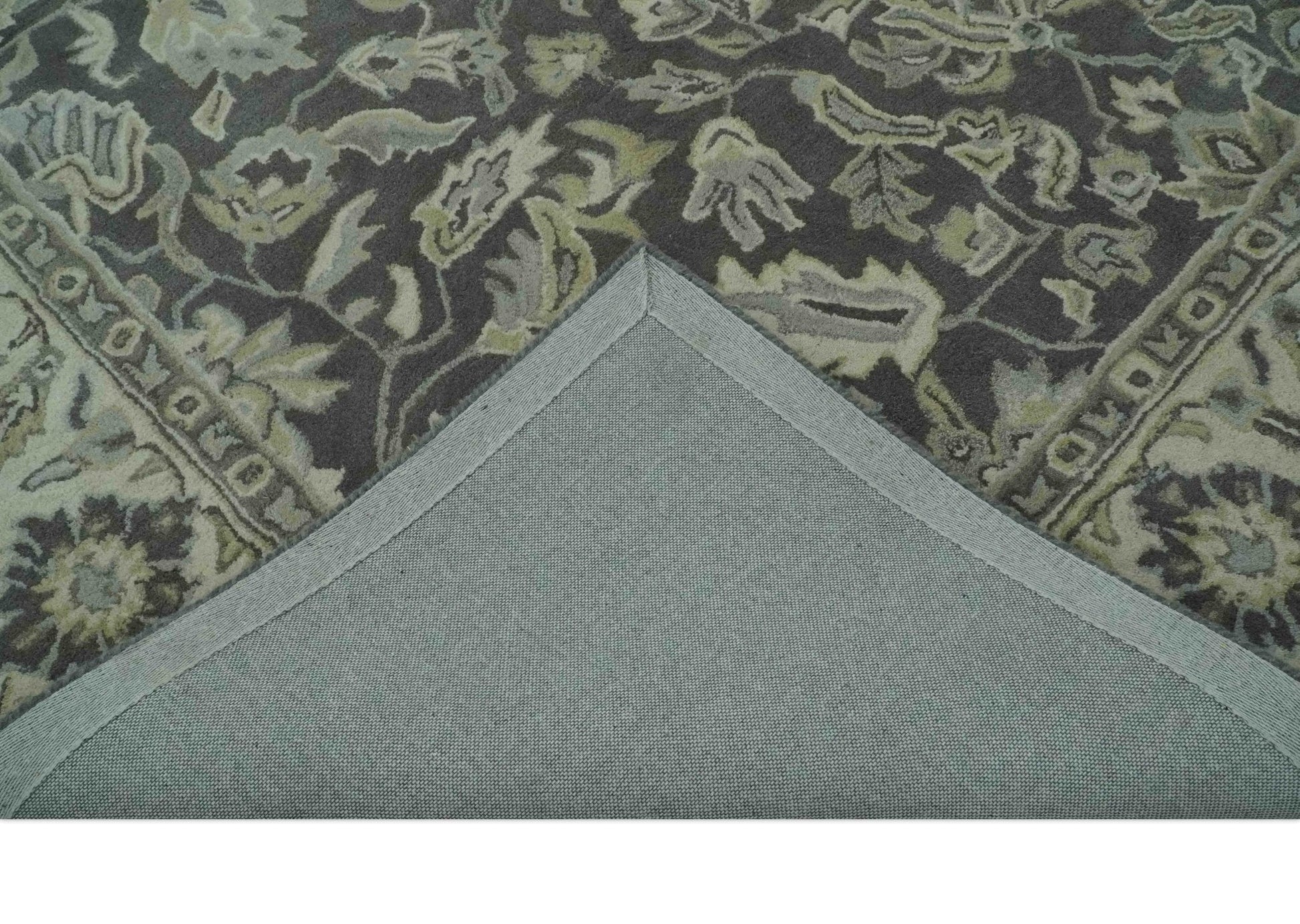 Antique Design 8x10 Charcoal and Beige Traditional Floral Hand Tufted rug - Marsh and Manor Collective
