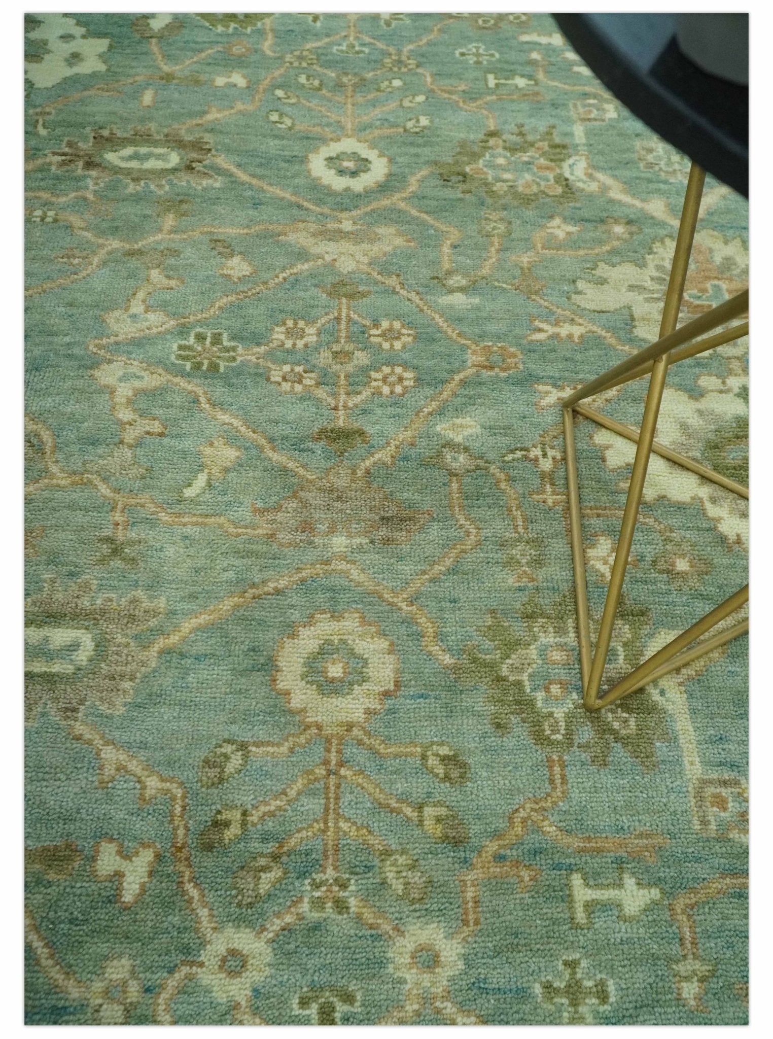 Antique design Green and Beige Traditional Oriental Oushak Custom Made wool area rug - Marsh and Manor Collective