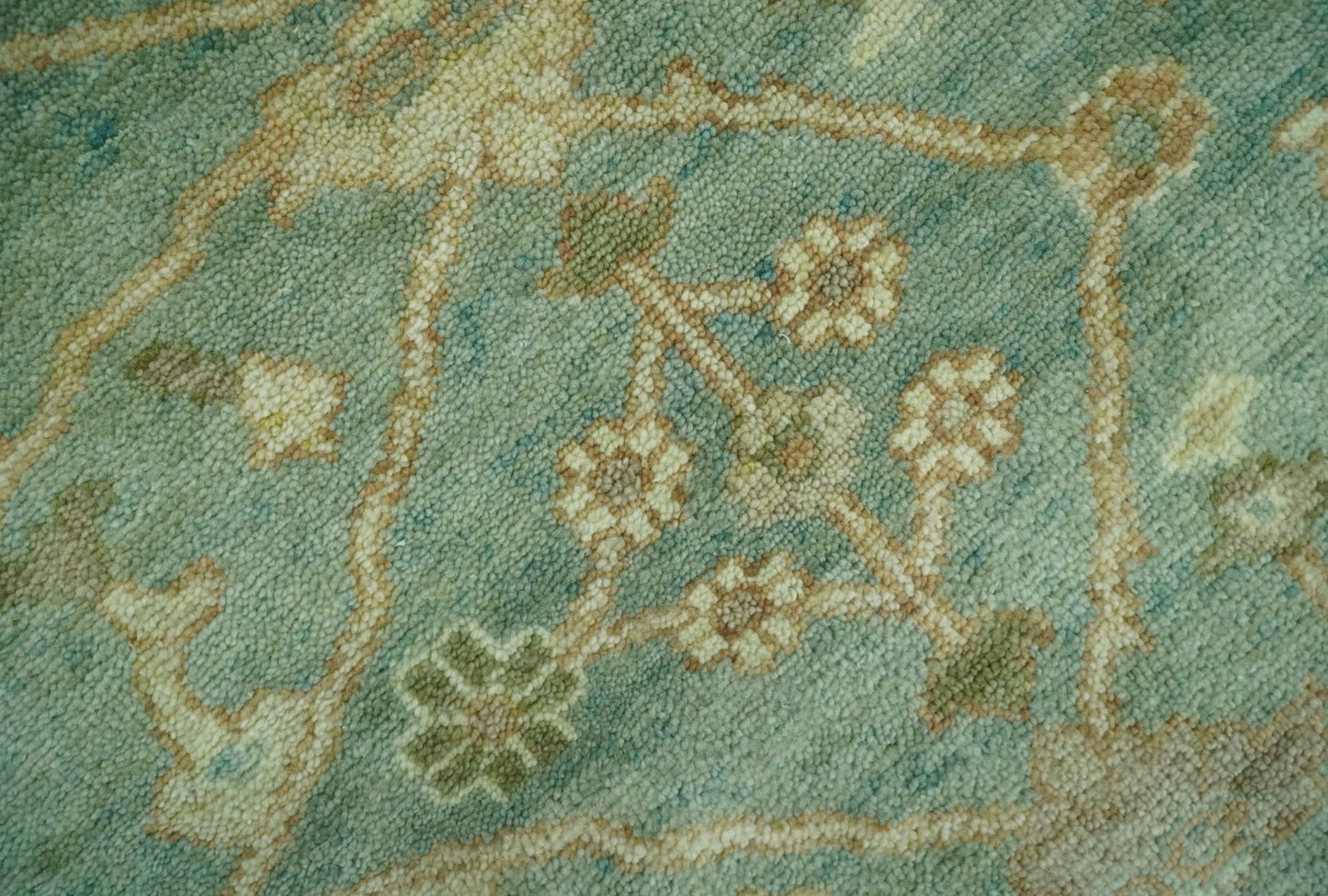 Antique design Green and Beige Traditional Oriental Oushak Custom Made wool area rug - Marsh and Manor Collective
