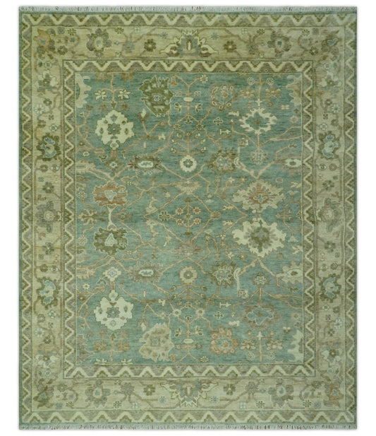 Antique design Green and Beige Traditional Oriental Oushak Custom Made wool area rug - Marsh and Manor Collective