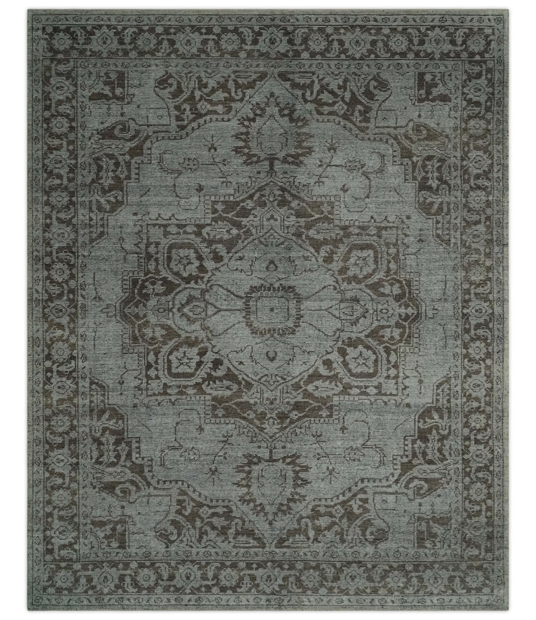 Antique Design Traditional Heriz Medallion Silver, Charcoal and Brown Hand Knotted 8x10 wool area Rug - Marsh and Manor Collective