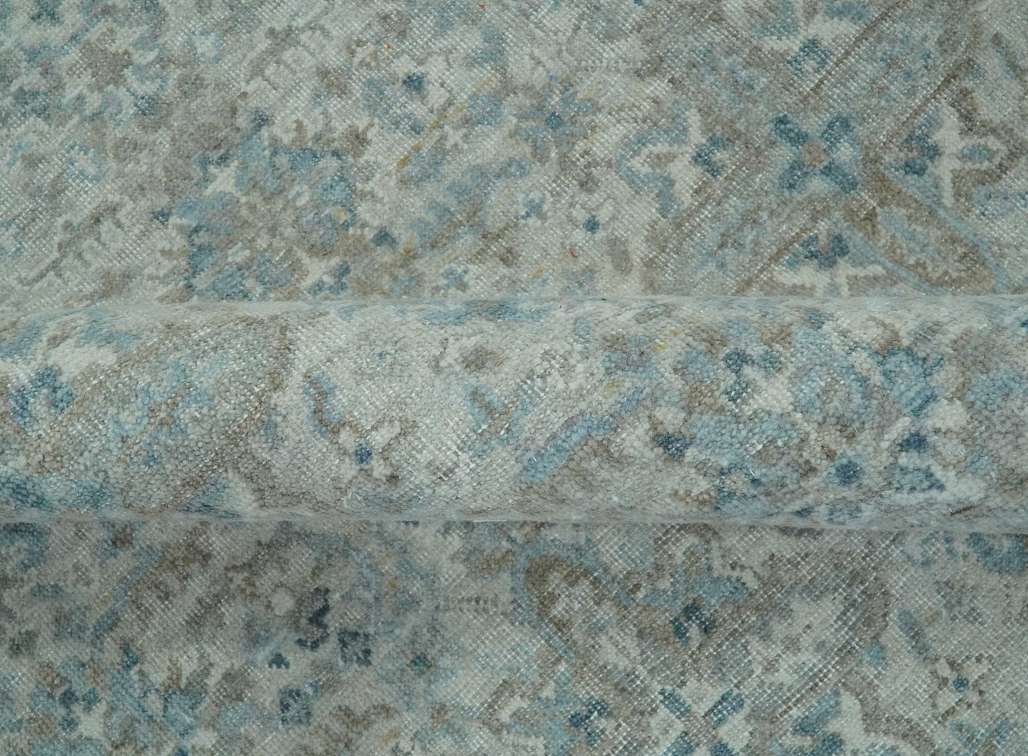 Antique Distress finish Silver, Teal and Brown Hand Knotted Traditional 8x10 wool Rug - Marsh and Manor Collective
