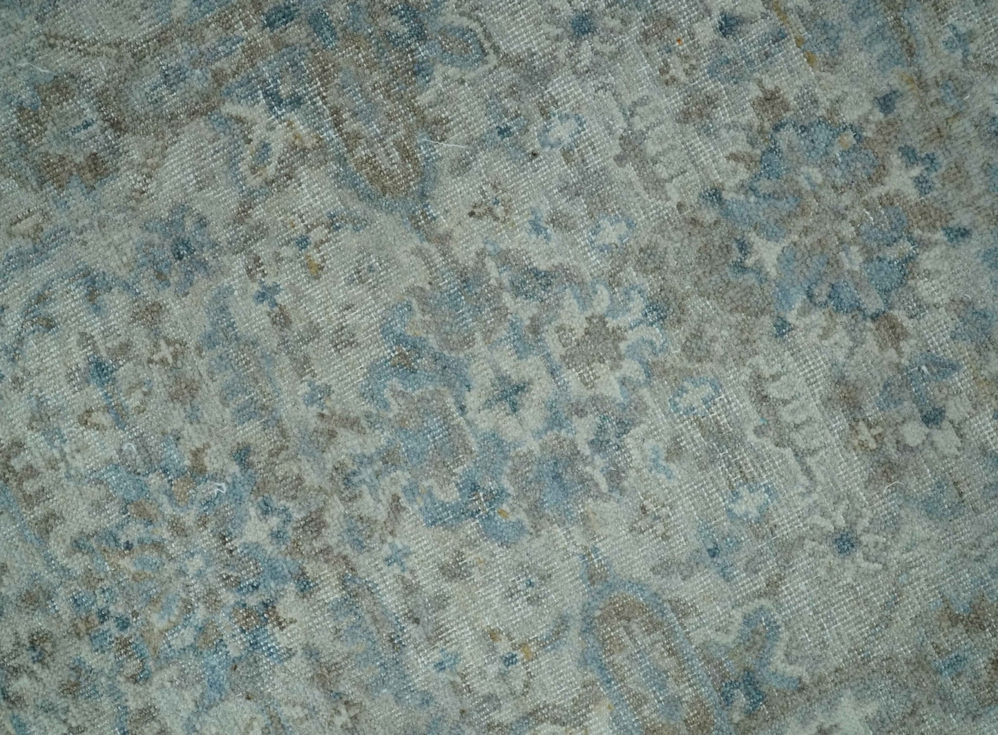 Antique Distress finish Silver, Teal and Brown Hand Knotted Traditional 8x10 wool Rug - Marsh and Manor Collective